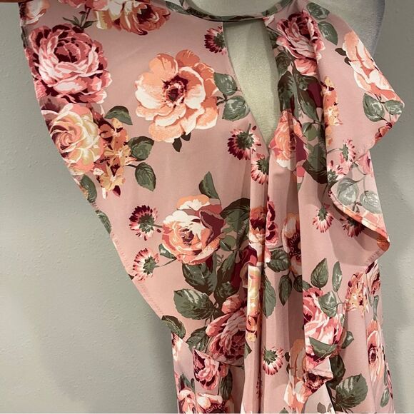 Charlotte Russe Pink and Green Floral halter mini Dress size small - Picture 3 of 11